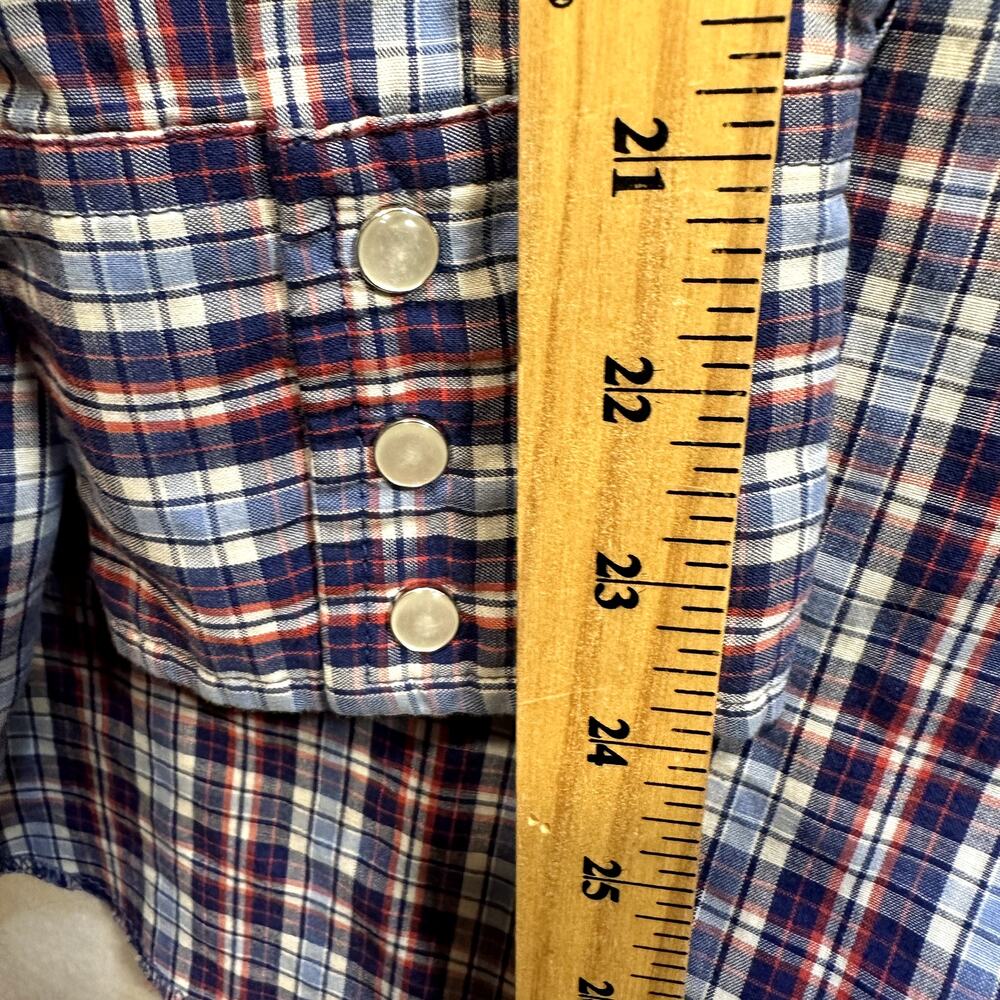 Wrangler Western Pearl Snap Shirt Mens SZ XL Tall Blue Red Plaid Cowboy Rodeo - Picture 9 of 12